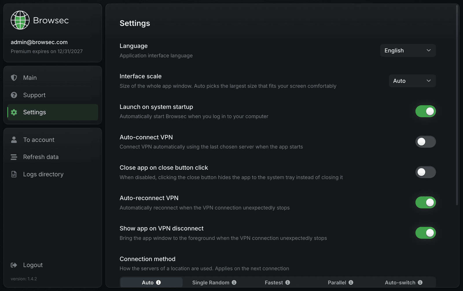 Browsec VPN for Windows: settings